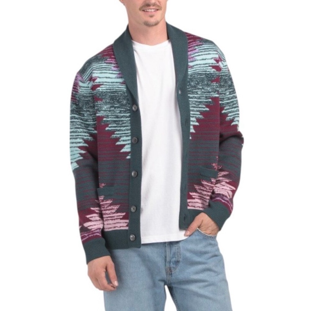 Greyson NWT Ottawa Shawl Cardigan Sweater Aztec Print Men's Size Medium Wool - Picture 3 of 13
